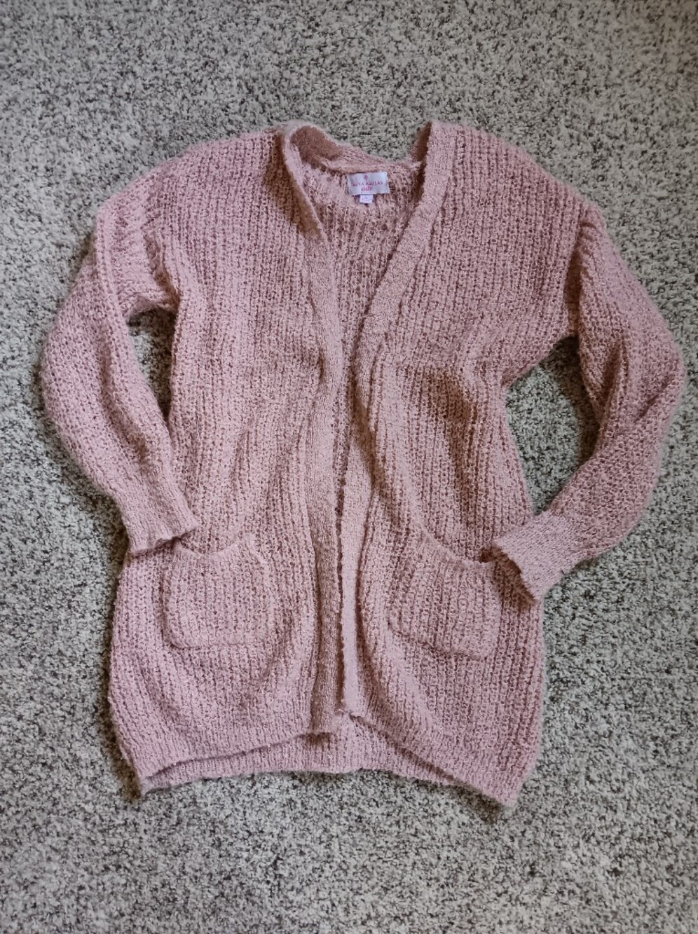 Laura Ashley Large Girls Open Longline Pink Fuzzy Cardigan Soft Boho